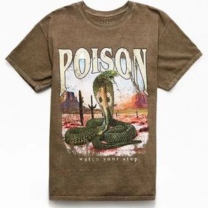 Brown and Green Poison Graphic Tee with Snake Mens Small